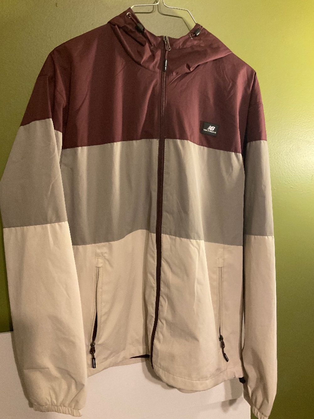 New Balance Colorblock Hooded Windbreaker Jacket – Burgundy/Gray/Cream